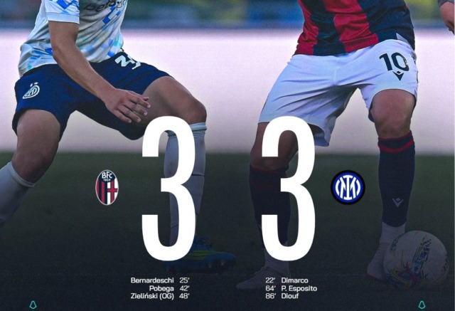 Bologna-Inter 3-3, gol, spettacolo e applausi al Dall’Ara